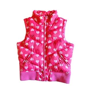 GAP Kids Pink and White Hearts Puffer Vest Coat, Chevron Stitch, Size 8,